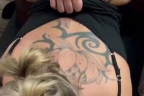 Naughty blonde wife shares in a hotel room with two horny studs