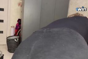 While the stepmother was mopping the floors, the stepson admired her juicy body