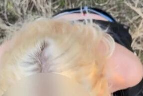 Hot blonde with natural tits gave a blowjob right on the street