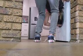 Finger fucking my stepmom while her hair is stuck in the washing machine