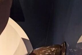 Streching out my pussy on a large dark dildo in the hotel bathtub