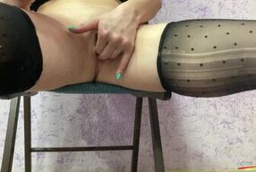 masturbate and cum while my husband is in the shower. Student in stockings cums.