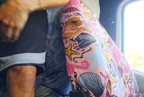 Masturbating my Big cock and moaning while driving Campervan, finishing with cumshot inside