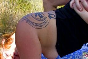 Two dudes get blowjobs from mature babes before one of them fucks the redhead one