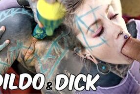 Anal loving Tattooed Hippie ANAL Fuck with Dildo and Real Big Dick