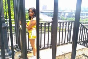 BEHIND THE GATES FENCE PUBLIC OUTSIDE SOLO FEMALE TEASE COSPLAY HONRY FEM SISSY