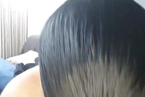 Blowjob + dildo masturbation from a brunette with huge tits.