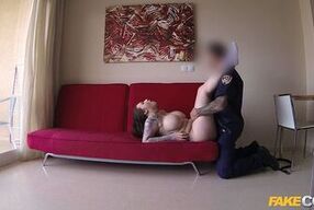 Policeman Cums on Massive British BOOBS - Fake Cop