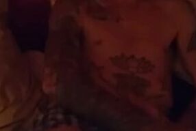 Hot Tattooed guy Jerks off himself teasing his MILF wife filming him.