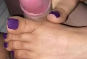 Wife’s Purple Toe Footjob 1 - Cumshot