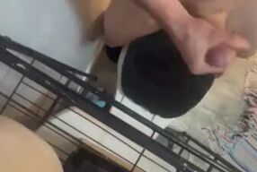 Straight nerdy stud stroking Cock to completion in bathroom