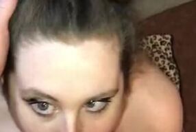 Cum Slut Wife Gives Blowjob Cumshot Into Throat & Tongue